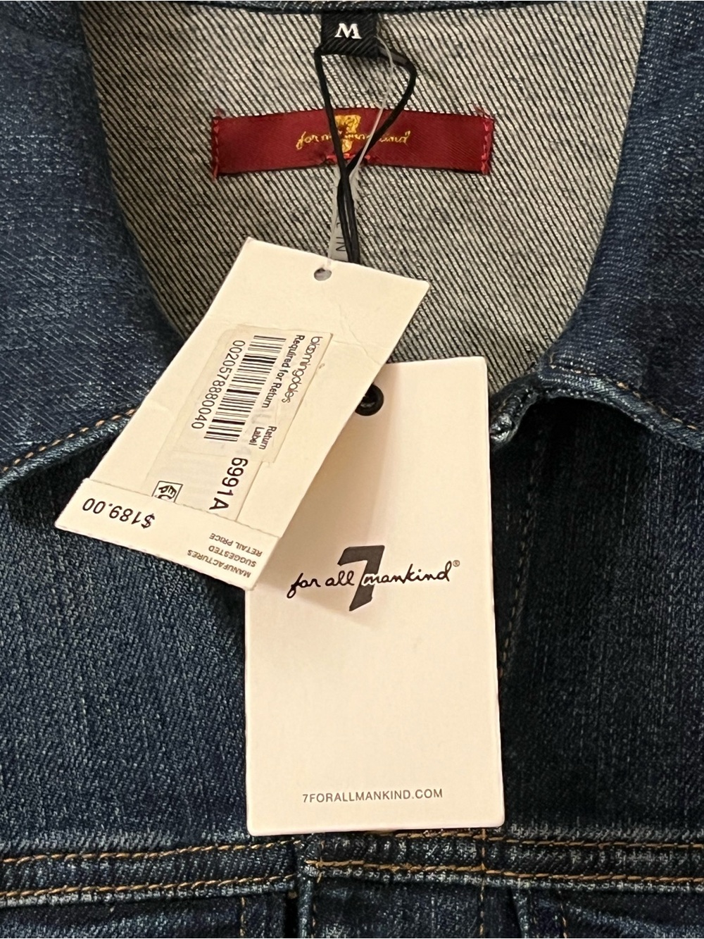 7 For All Mankind NWT Dark Wash Stretch Denim Jean Jacket M - Picture 2 of 4